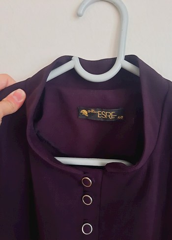 Mor İşlemeli Uzun Kadın pardesu - Görsel 3