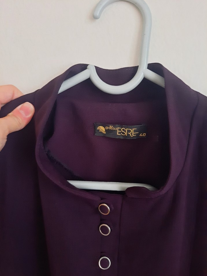 Mor İşlemeli Uzun Kadın pardesu - Görsel 3