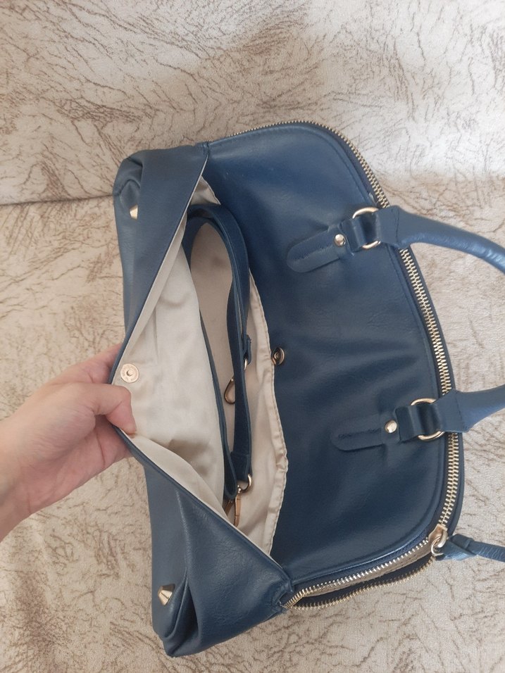 Navy Deri Kadın Çanta Fermuarlı - Görsel 4