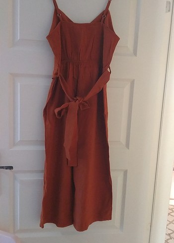 Bordo  Askılı Keten tulum - Görsel 5