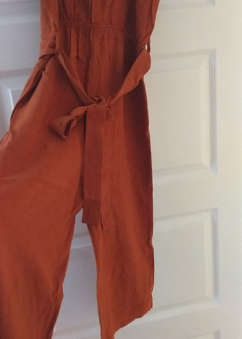 Bordo  Askılı Keten tulum - Görsel 6