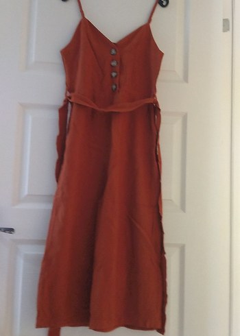 Bordo  Askılı Keten tulum - Görsel 2