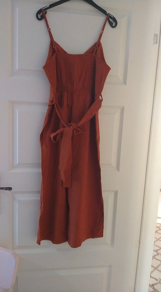 Bordo  Askılı Keten tulum - Görsel 5