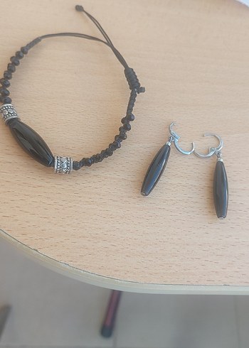 Siyah Boncuklu Etnik Bileklik ve Küpe Seti