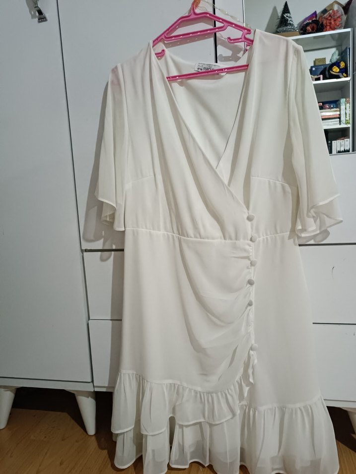 Drapeli Beyaz Mezuniyet Elbisesi - Görsel 3