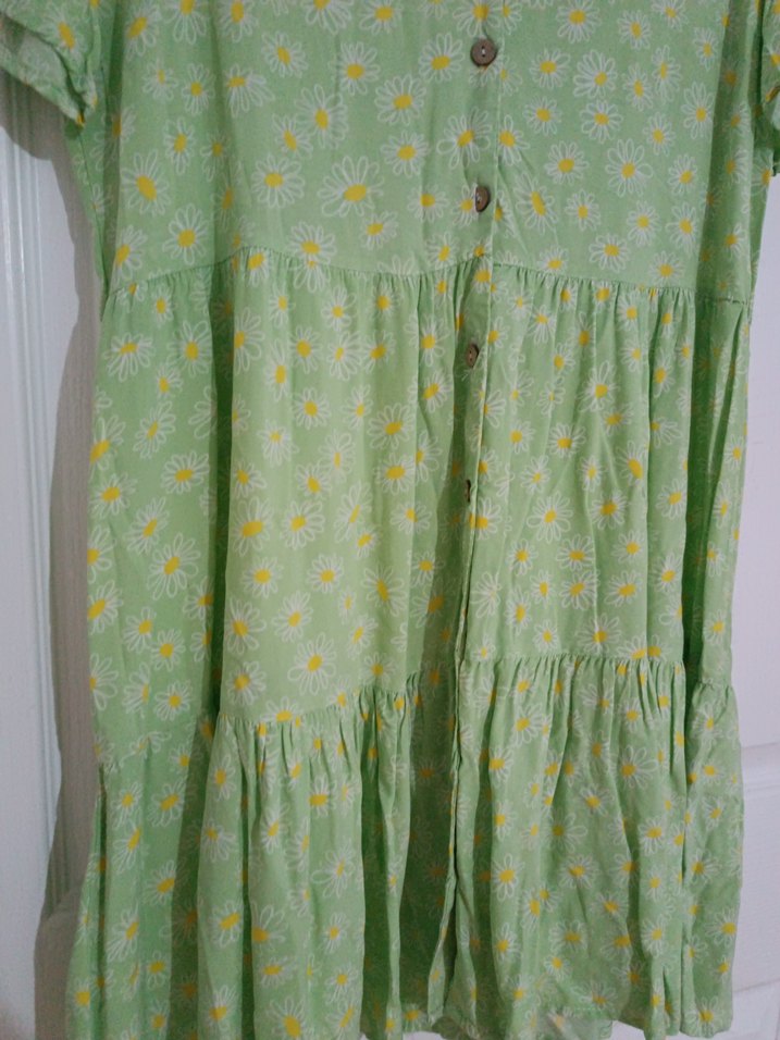 Düğmeli Yeşil V Yaka Midi Bohem Elbise - Görsel 3