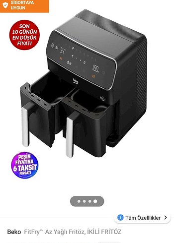 Beko FitFry Az Yağlı İkili Fritöz Siyah - Görsel 2