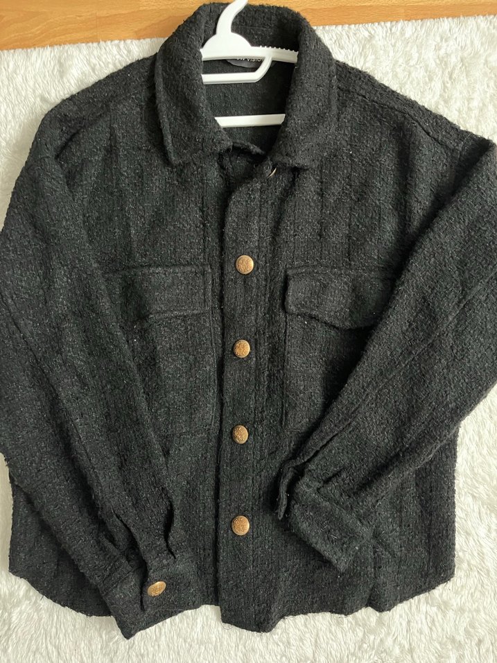 Düğmeli siyah Kadın Yün Ceket - Görsel 2