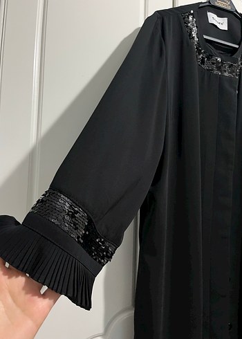 Siyah Uzun Kadın Elbise, Dökümlü, Uzun Kollu - Görsel 2