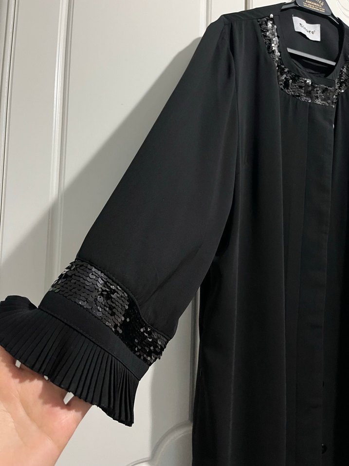 Siyah Uzun Kadın Elbise, Dökümlü, Uzun Kollu - Görsel 2