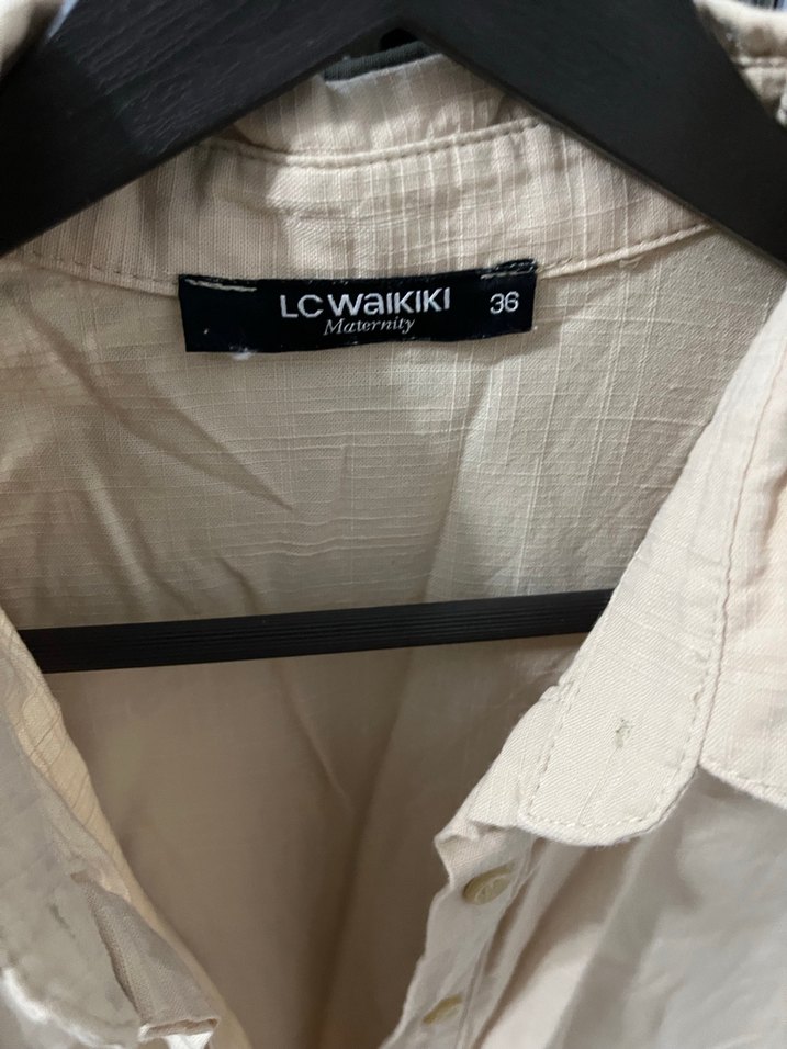 Bej Kısa Kollu Keten Bluz - Görsel 3