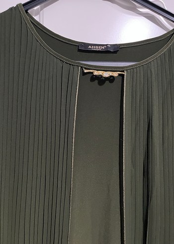 Kadın Haki Piliseli Uzun Kollu Elbise - Görsel 3