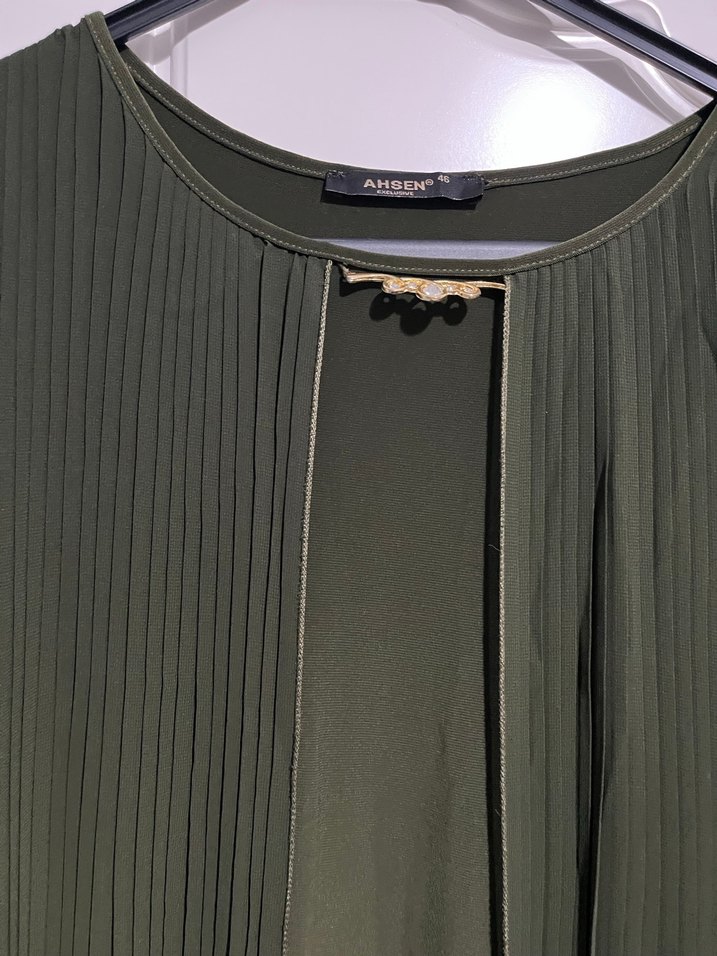 Kadın Haki Piliseli Uzun Kollu Elbise - Görsel 3