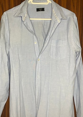 Erkek Uzun Kollu Mavi Keten Gömlek - Görsel 5