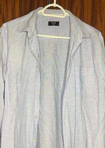 Erkek Uzun Kollu Mavi Keten Gömlek - Görsel 2