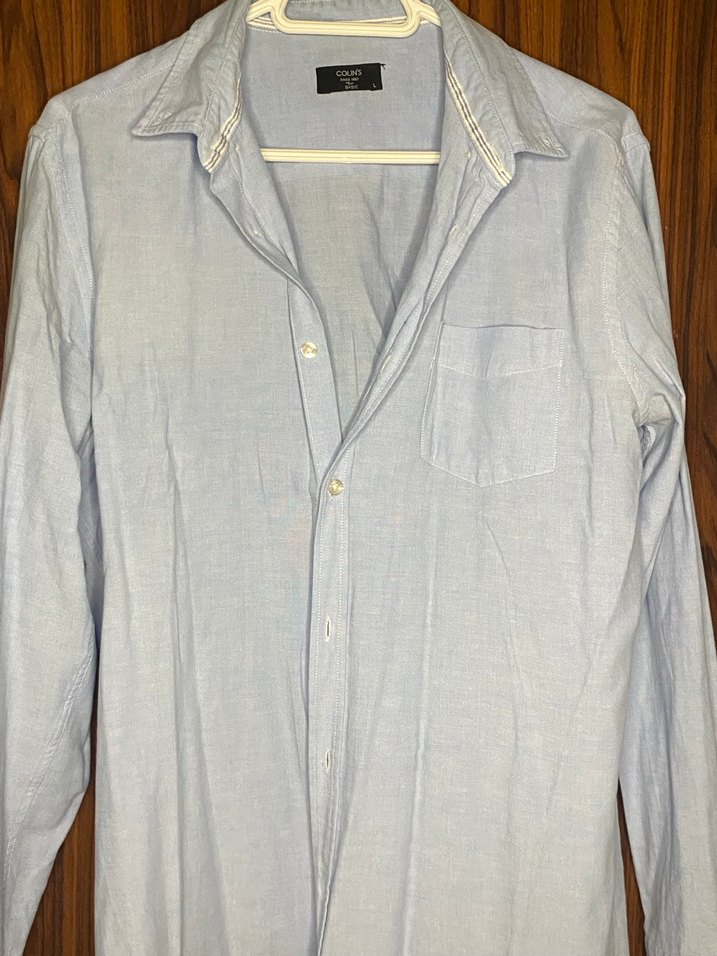 Erkek Uzun Kollu Mavi Keten Gömlek - Görsel 5