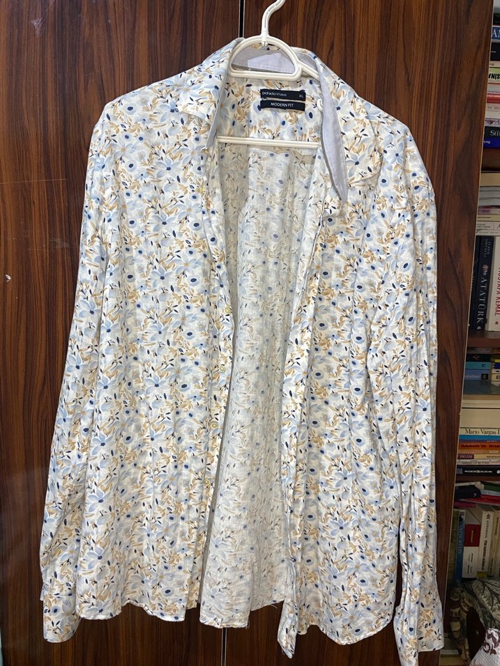 Erkek Beyaz Çiçek Desenli Uzun Kollu Gömlek - Görsel 2