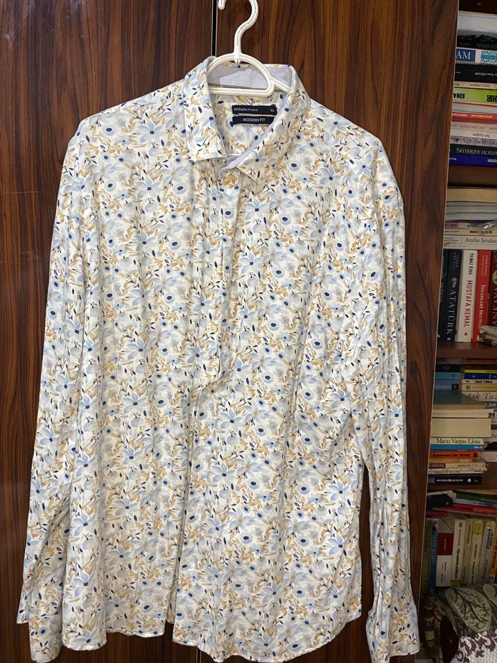 Erkek Beyaz Çiçek Desenli Uzun Kollu Gömlek - Görsel 3