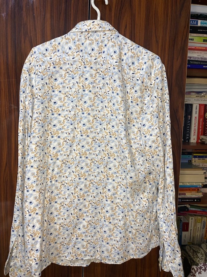 Erkek Beyaz Çiçek Desenli Uzun Kollu Gömlek - Görsel 4