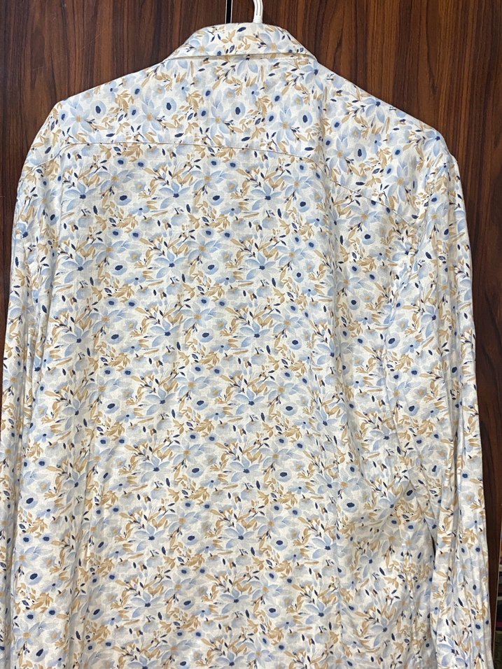 Erkek Beyaz Çiçek Desenli Uzun Kollu Gömlek - Görsel 5