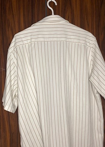 Beyaz Çizgili Kısa Kollu Erkek Gömlek - Görsel 4