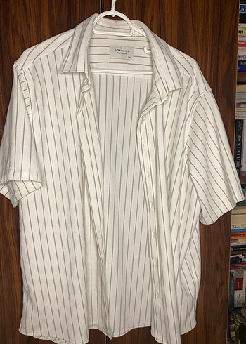 Beyaz Çizgili Kısa Kollu Erkek Gömlek - Görsel 2