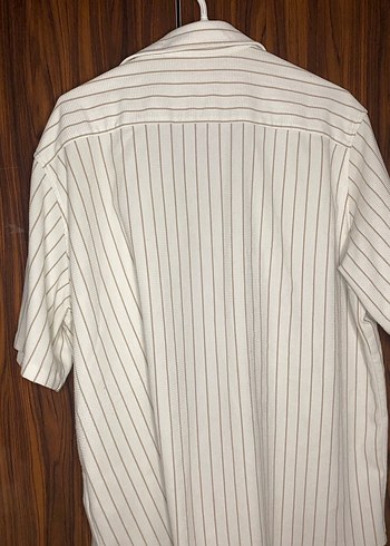 Beyaz Çizgili Kısa Kollu Erkek Gömlek - Görsel 5