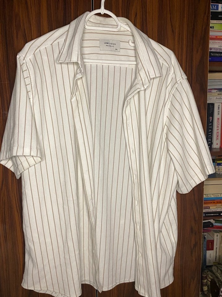 Beyaz Çizgili Kısa Kollu Erkek Gömlek - Görsel 2