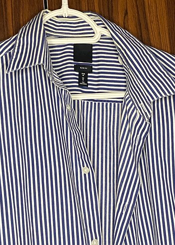 HM Erkek Mavi Çizgili Kısa Kollu Gömlek - Görsel 3
