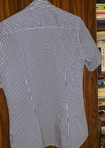 HM Erkek Mavi Çizgili Kısa Kollu Gömlek - Görsel 6