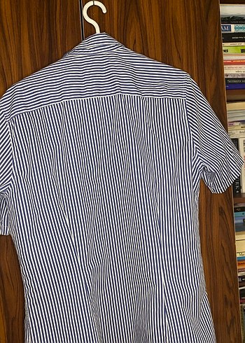 HM Erkek Mavi Çizgili Kısa Kollu Gömlek - Görsel 5