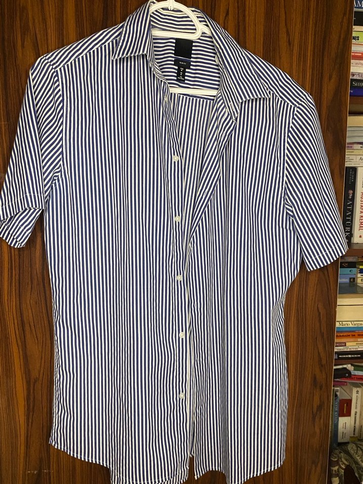 HM Erkek Mavi Çizgili Kısa Kollu Gömlek - Görsel 2