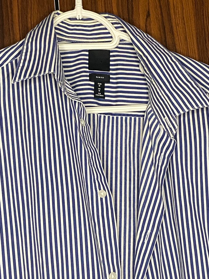 HM Erkek Mavi Çizgili Kısa Kollu Gömlek - Görsel 3