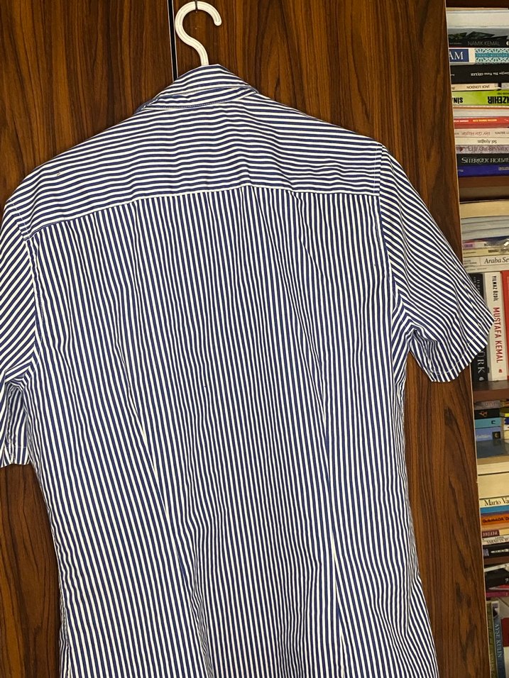 HM Erkek Mavi Çizgili Kısa Kollu Gömlek - Görsel 5