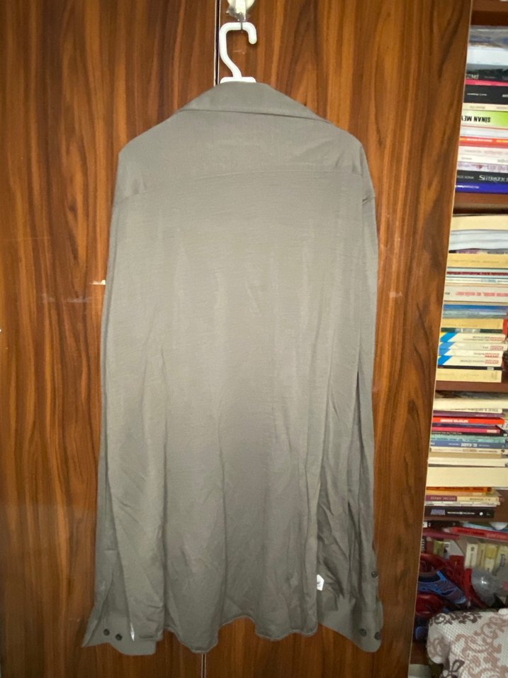 Düğmeli Bej Erkek Keten Gömlek Likrali - Görsel 3