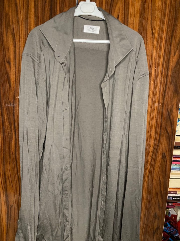 Düğmeli Bej Erkek Keten Gömlek Likrali - Görsel 2