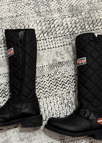 Kadın Siyah Deri Tokalı Biker Diz Üstü harley davıdson çizme - Görsel 2