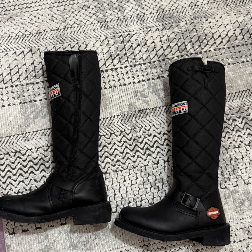 Kadın Siyah Deri Tokalı Biker Diz Üstü harley davıdson çizme - Görsel 2