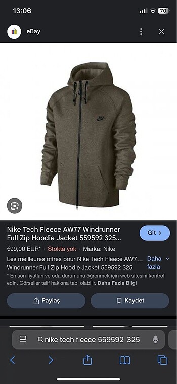 xl Beden haki Renk Nike tech fleece windrunner