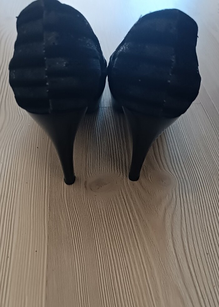 Dolgu topuk simli abiye ayakkabı  - Görsel 2