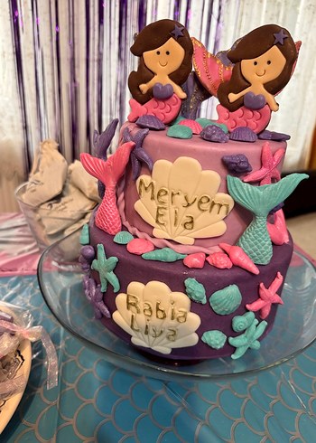 Renkli Deniz Kızı Figürlü Dekoratif Pasta - Görsel 3