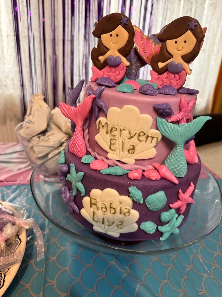 Renkli Deniz Kızı Figürlü Dekoratif Pasta - Görsel 3