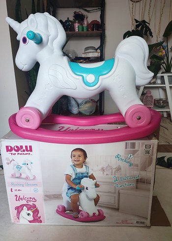 Beyaz Unicorn Sallanan At Oyuncak ve Aktıve masası  DOLU OYUNCAK - Görsel 3