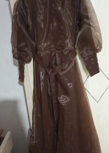 Kahverengi Uzun tesettür Kadın Elbise abiye - Görsel 3