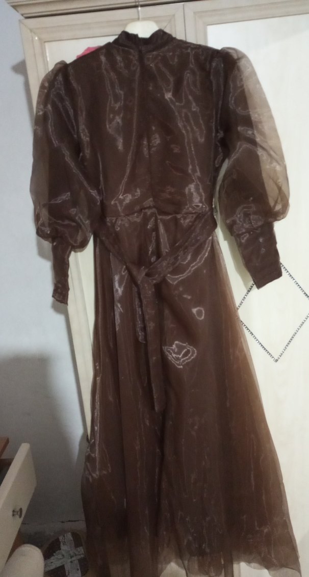 Kahverengi Uzun tesettür Kadın Elbise abiye - Görsel 3