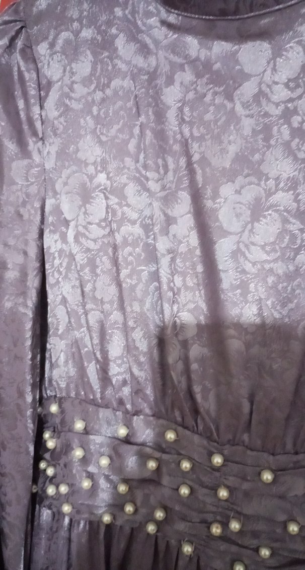 inci detayli vintage Mor Uzun Kollu Elbise, abiye - Görsel 2