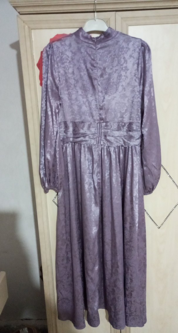 inci detayli vintage Mor Uzun Kollu Elbise, abiye - Görsel 3