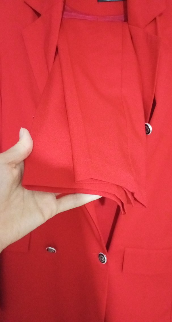 Düğmeli Kırmızı Kadın Blazer Ceket pantolon takimi - Görsel 2