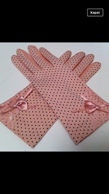 paper faces Pudra Pembe Eldiven, Siyah Puantiyeli, Saten Fiyonkl