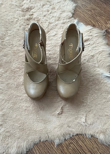 Bej Deri Platform Topuklu Kadın Ayakkabı - Görsel 4